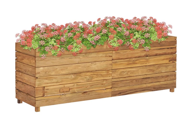 Blomlåda upphöjd 150x40x55 cm återvunnen teak och stål - Brun - Utomhuskruka - Blomlåda & balkonglåda