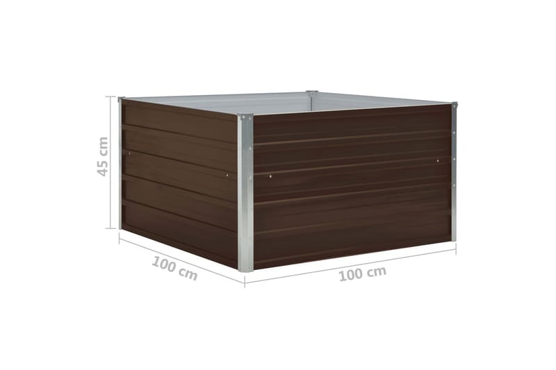 Odlingslåda 100x100x45 cm galvaniserat stål brun - Brun - Utomhuskruka - Blomlåda & balkonglåda