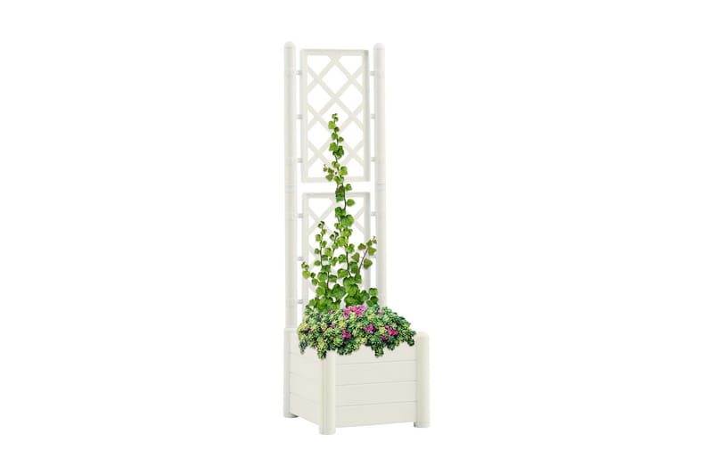 Odlingslåda med spaljé 43x43x142 cm PP vit - Blomlåda & balkonglåda - Utomhuskruka