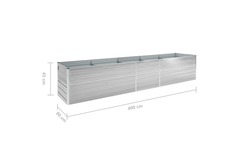 Odlingslåda upphöjd galvaniserat stål 400x80x45 cm grå - Grå - Utomhuskruka - Blomlåda & balkonglåda