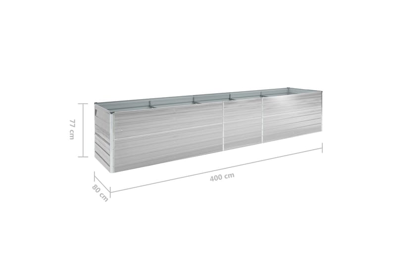 Odlingslåda upphöjd galvaniserat stål 400x80x77 cm grå - Grå - Utomhuskruka - Blomlåda & balkonglåda