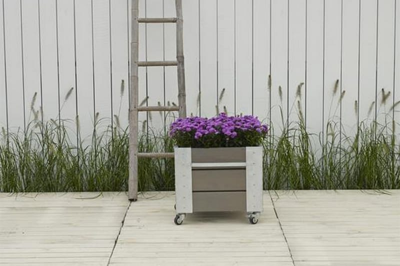 PLUS Cubic blomlåda 46x50x45 cm med stålhörn och hjul - Gråbrun - Utomhuskruka - Blomlåda & balkonglåda