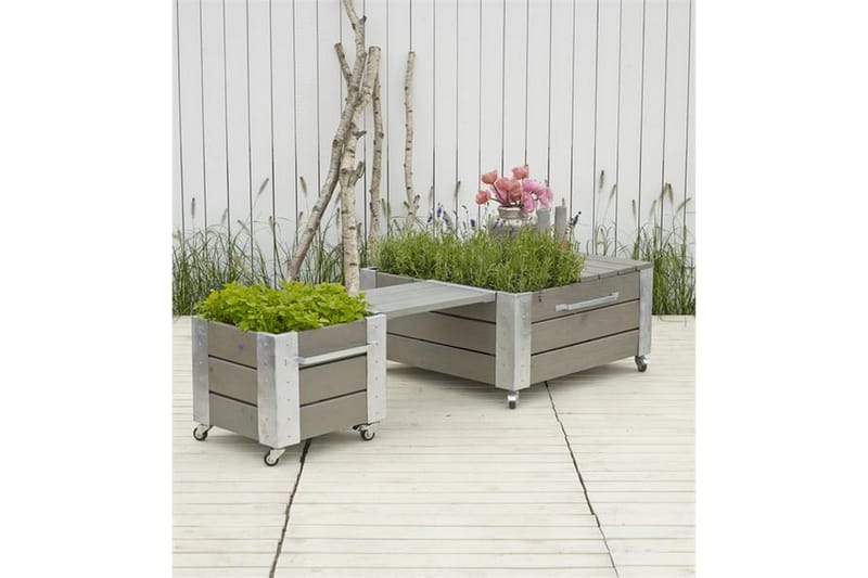 PLUS Cubic blomlåda 46x50x45 cm med stålhörn och hjul - Gråbrun - Utomhuskruka - Blomlåda & balkonglåda