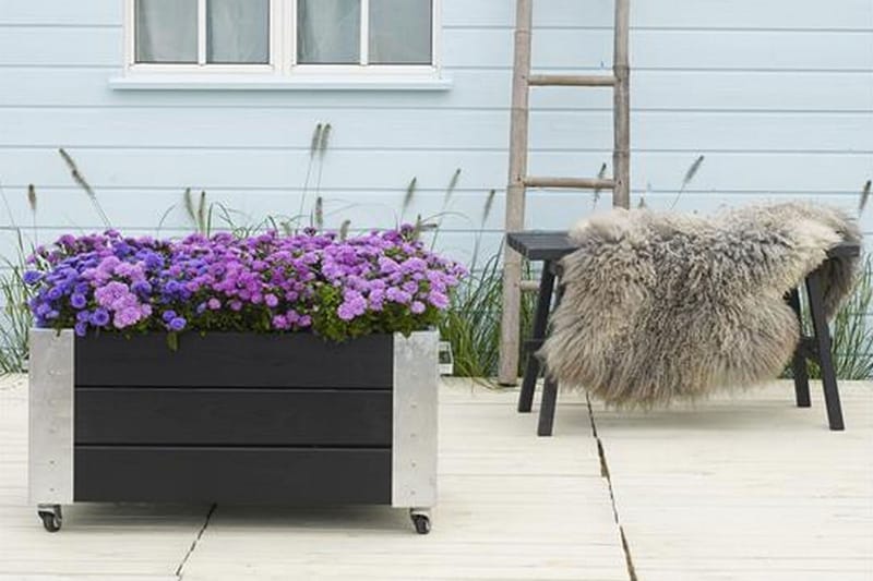 PLUS Cubic blomlåda 87x50x45 cm med stålhörn och hjul - Svart - Utomhuskruka - Blomlåda & balkonglåda