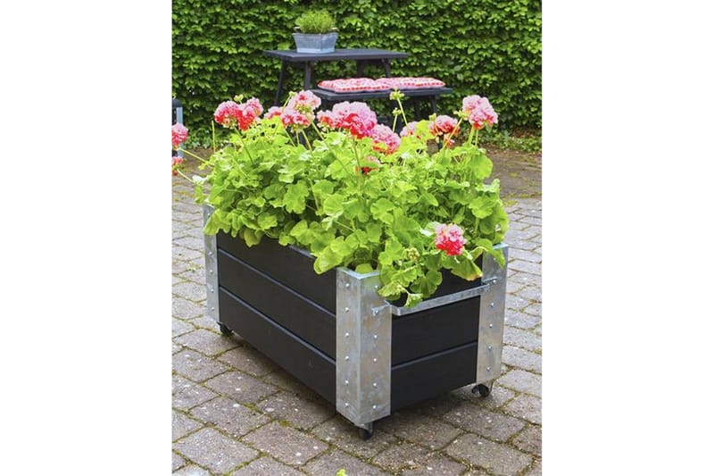 PLUS Cubic blomlåda 87x50x45 cm med stålhörn och hjul - Svart - Inredning - Dekoration & inredningsdetaljer - Krukor & ytterkrukor - Utomhuskruka