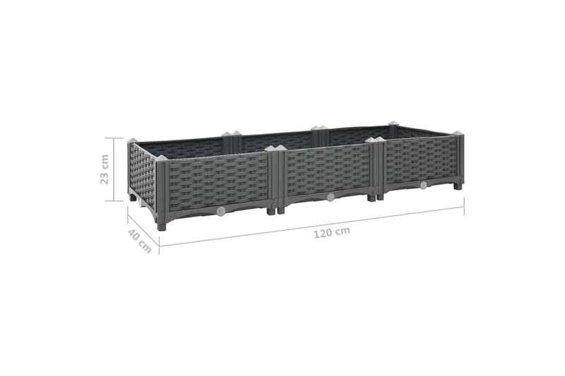 Upphöjd odlingslåda 120x40x23 cm polypropen - Grå - Blomlåda & balkonglåda - Utomhuskruka