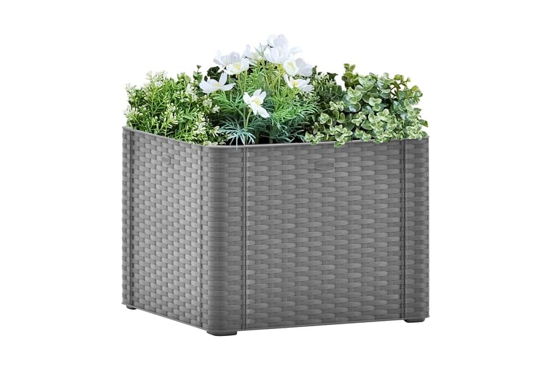 Upphöjd odlingslåda med självbevattning grå 43x43x33 cm - Grå - Utomhuskruka - Blomlåda & balkonglåda
