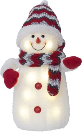 LED-Dekorationsfigur Jul Joylight Snögubbe 20x38 cm Batteridriven, Vit / Röd / Grå