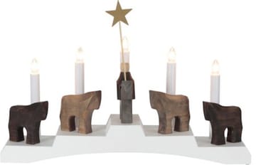 Ljusstake Staffans Fålar 45x29 cm Trä 5 ljus E10 - Vit / Brun - Inredning - Dekoration & inredningsdetaljer - Julpynt & juldekoration