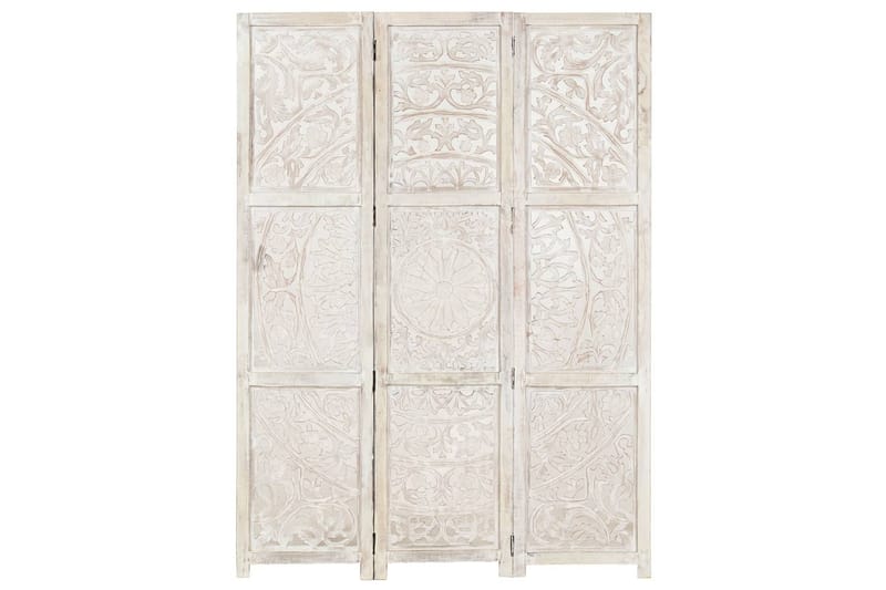 Rumsavdelare 3 paneler handsnidad vit 120x165 cm mangoträ - Vit - Rumsavdelare - Skärmvägg