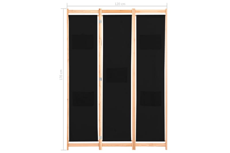 Rumsavdelare 3 paneler 120x170x4 cm svart tyg - Svart - Rumsavdelare - Skärmvägg