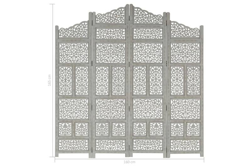 Rumsavdelare 4 paneler handsnidad grå 160x165 cm mangoträ - Grå - Rumsavdelare - Skärmvägg