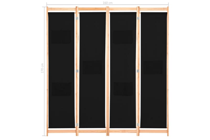Rumsavdelare 4 paneler 160x170x4 cm svart tyg - Svart - Rumsavdelare - Skärmvägg