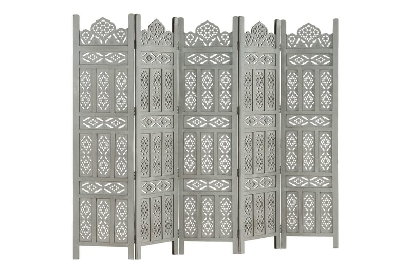 Rumsavdelare 5 paneler handsnidad grå 200x165 cm mangoträ - Grå - Rumsavdelare - Skärmvägg