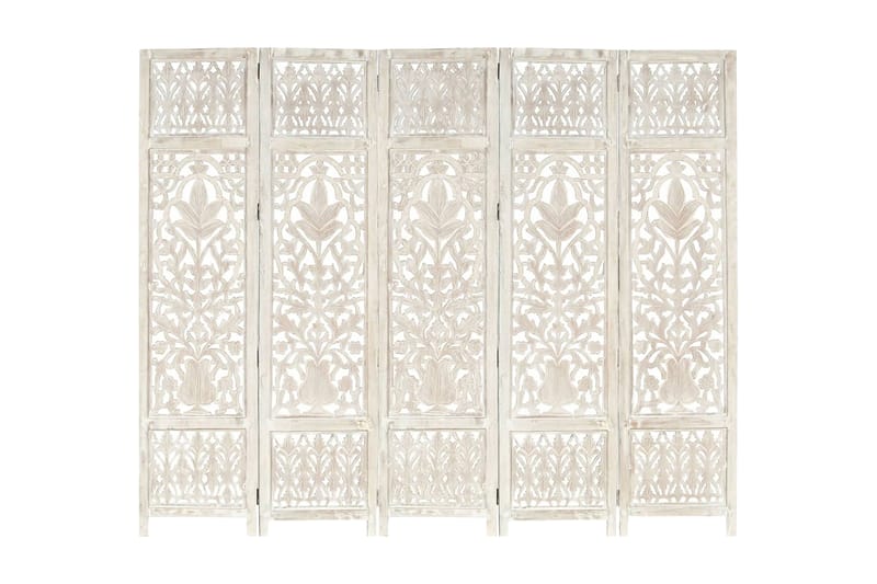 Rumsavdelare 5 paneler handsnidad vit 200x165 cm mangoträ - Vit - Rumsavdelare - Skärmvägg