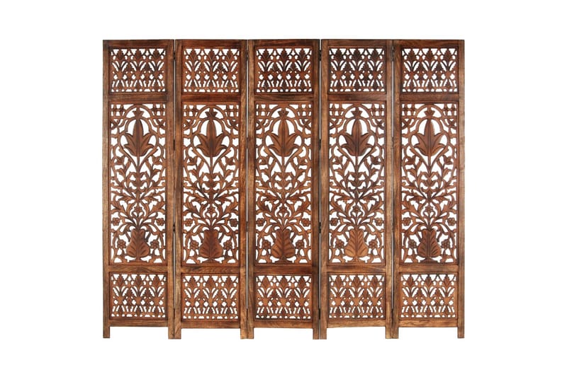 Rumsavdelare 5 paneler handsnidad brun 200x165 cm mangoträ - Brun - Rumsavdelare - Skärmvägg