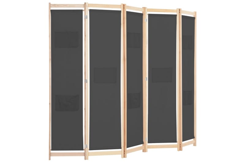 Rumsavdelare 5 paneler 200x170x4 cm grå tyg - Grå - Rumsavdelare - Skärmvägg