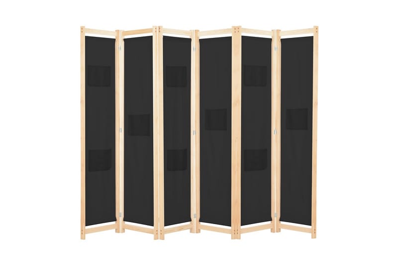 Rumsavdelare 6 paneler 240x170x4 cm svart tyg - Svart - Rumsavdelare - Skärmvägg