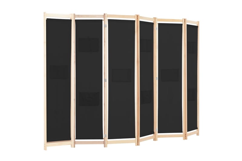 Rumsavdelare 6 paneler 240x170x4 cm svart tyg - Svart - Rumsavdelare - Skärmvägg