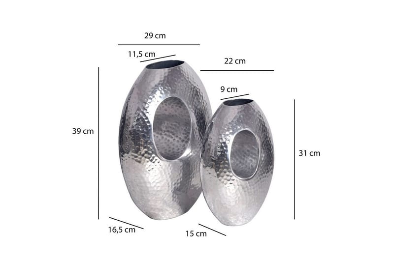 Vas Wohnling Set om 2 Aluminium Hamrad look, modern loftstil Silver - Silver - Inredning - Dekoration & inredningsdetaljer - Vas - Blomvas