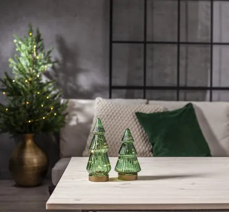 Verde Juldekoration glas 24 cm, transparent mörkgrön med guldfärgad bas