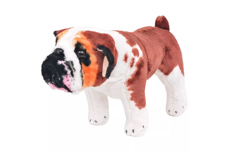 Stående leksakshund bulldog plysch vit och brun XXL - Vit - Dekoration barnrum