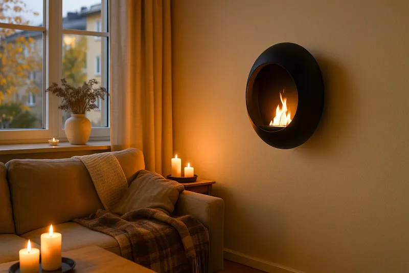 Corbo Liten Vägghängd Rund Etanolkamin 60x23x60 cm i Stål - Svart - Inredning - Kaminer - Kamin utan skorsten - Etanolkamin