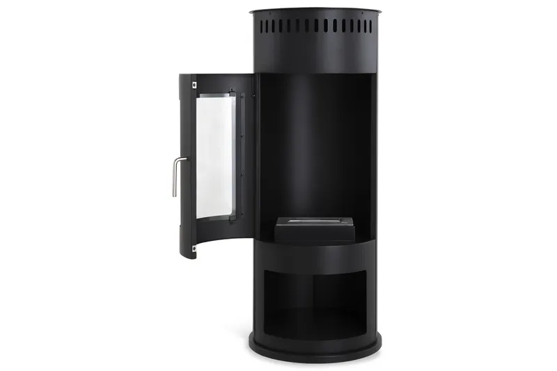 Corbo Fristående Rund Etanolkamin 112x45x45 cm i Glas och rostfritt stål - Svart - Inredning - Kaminer - Kamin utan skorsten - Etanolkamin