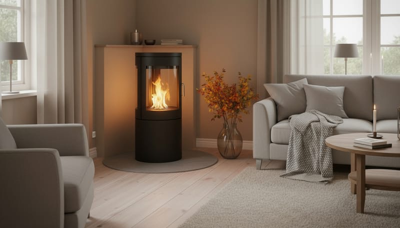 Corbo Fristående Rund Etanolkamin 95x45x45 cm i Glas och Rostfritt stål - Svart - Inredning - Kaminer - Kamin utan skorsten - Etanolkamin