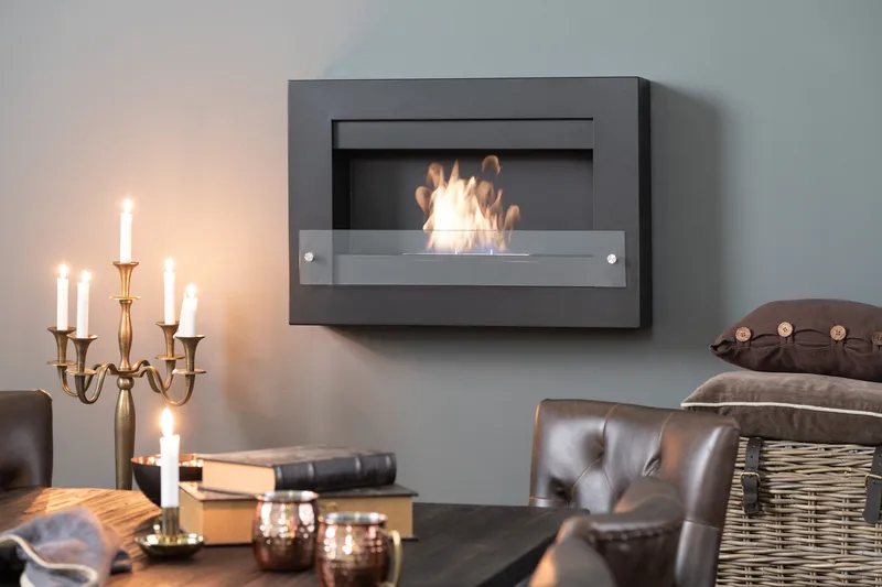 Vitalis Braskamin Bioetanol Vägghängd - Svart/Rostfritt Stål/Glas - Inredning - Kaminer - Kamin utan skorsten - Etanolkamin