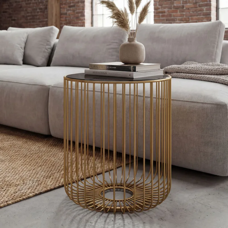 Nevran Runt sidobord 40 cm i glas och metall - Guld - Inredning - Ljus & dofter - Ljushållare & ljusfat