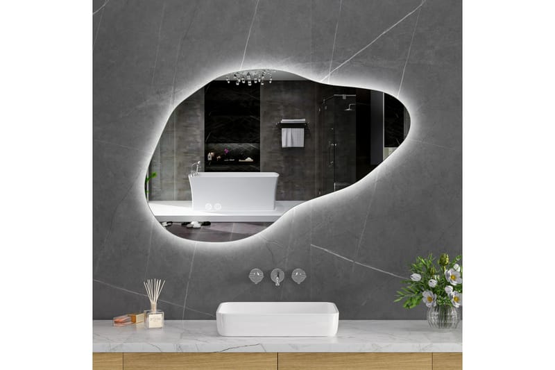 Badrumsspegel 100x65 cm med LED-belysning och anti-fog