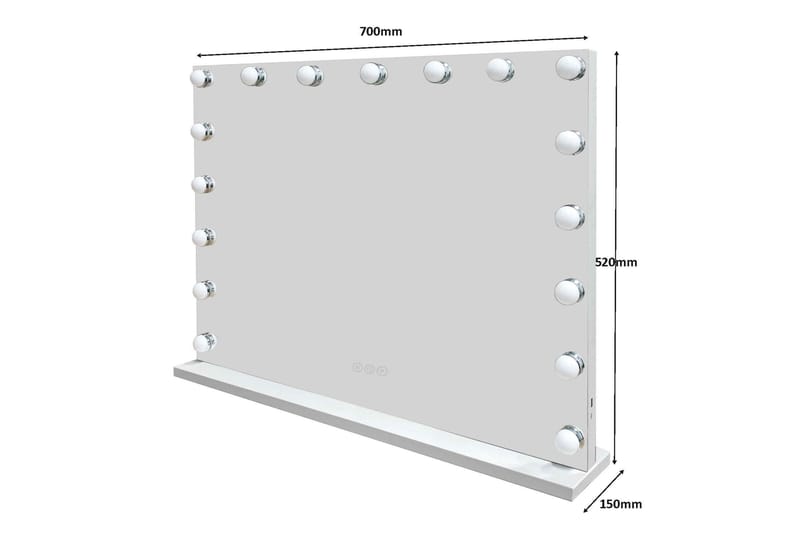 Glow Stor sminkspegel 70 cm med belysning lampor - Hollywood spegel med USB-charging - Vit - Inredning - Spegel - Sminkspegel