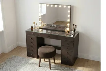 Glow Stor sminkspegel 80 cm med belysning lampor - Hollywood spegel med USB-charging - Brun - Inredning - Spegel - Spegel med belysning