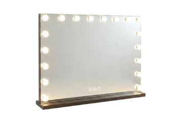 Glow Stor sminkspegel 80 cm med belysning lampor - Hollywood spegel med USB-charging - Brun - Inredning - Spegel - Spegel med belysning