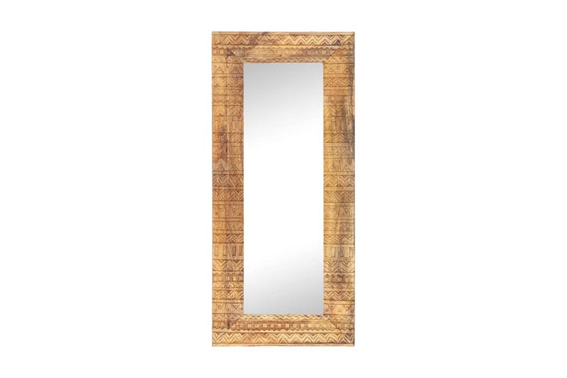 Handsnidad spegel 110x50x11 cm massivt mangoträ - Brun - Hallspegel - Väggspegel