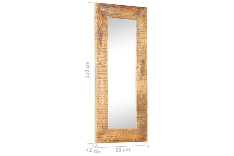 Handsnidad spegel 110x50x11 cm massivt mangoträ - Brun - Hallspegel - Väggspegel