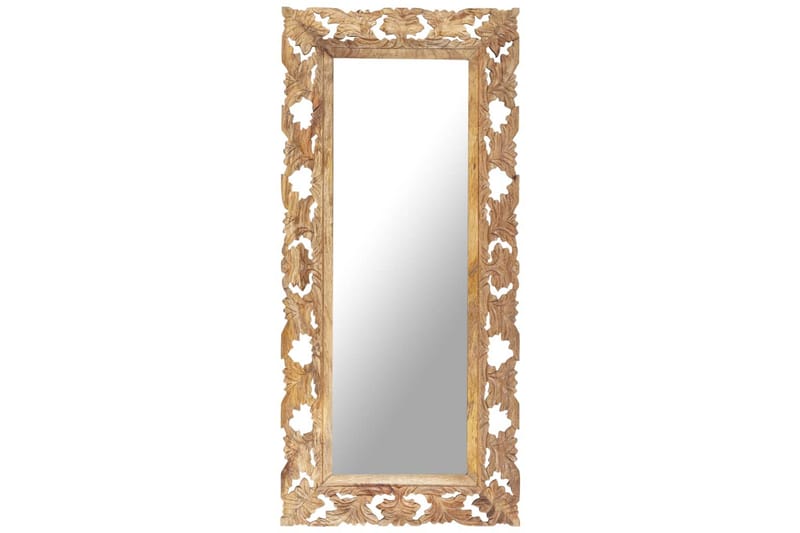 Handsnidad spegel brun 110x50 massivt mangoträ - Brun - Hallspegel - Väggspegel