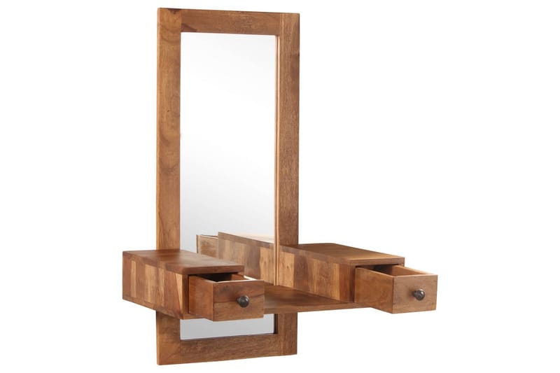 Sminkspegel med 2 lådor massivt sheshamträ - Brun - Sminkspegel