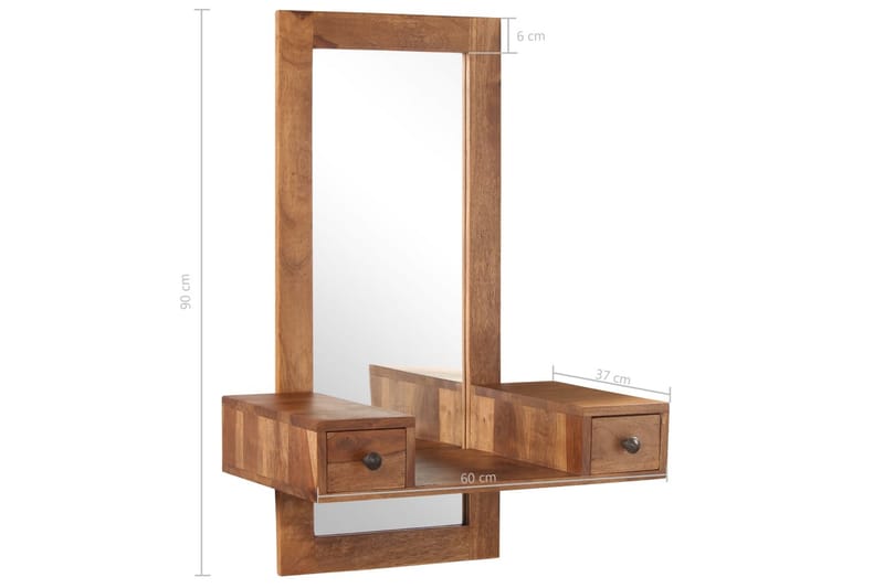 Sminkspegel med 2 lådor massivt sheshamträ - Brun - Sminkspegel