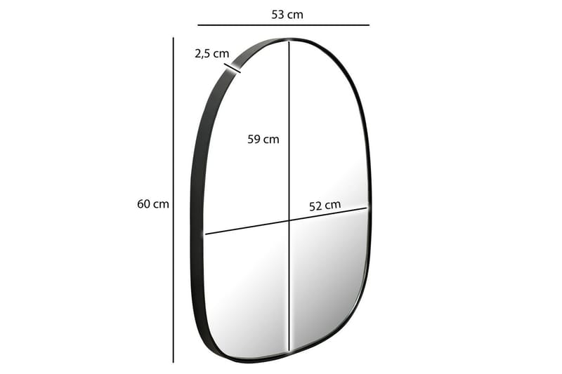 Spegel Wohnling Asymmetrisk tjock metallram oval 60 cm - Inredning - Spegel - Hallspegel