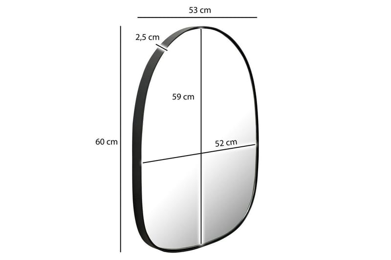 Spegel Wohnling Asymmetrisk tjock metallram oval 60 cm - Inredning - Spegel - Hallspegel