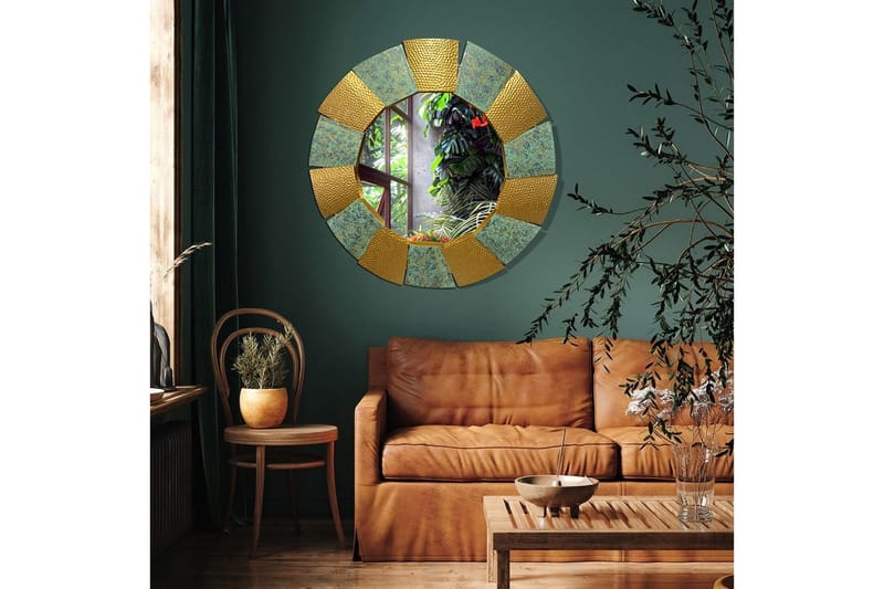 Spegel Wohnling Tvåfärgad guldpatina rund 63 cm modern - Inredning - Spegel - Hallspegel