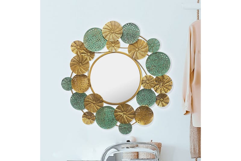 Spegel Wohnling Tvåfärgad guldpatina rund 80 cm modern - Inredning - Spegel - Hallspegel