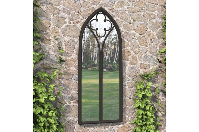 Trädgårdsspegel svart 100x45 cm järn för utomhusbruk - Svart - Hallspegel - Väggspegel