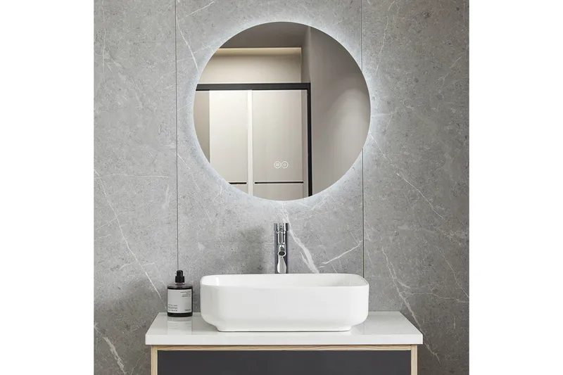 Badrumsspegel Rund 40 cm med LED-belysning och anti-fog, Lyfco
