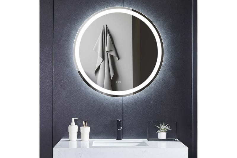 Badrumsspegel Rund 60 cm med LED-belysning, anti-fog och dimmer, Lyfco