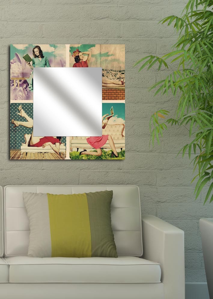Dekorspegel 50x50 cm - Flerfärgad - Hallspegel - Väggspegel