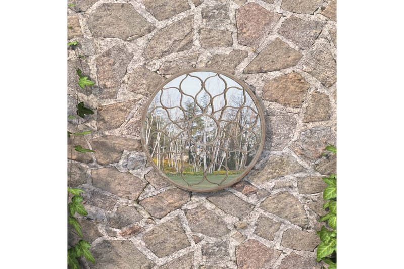 Trädgårdsspegel sandfärgad 60x3 cm rund järn för utomhusbruk - Kräm - Hallspegel - Väggspegel