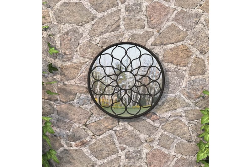 Trädgårdsspegel svart 60x3 cm rund järn för utomhusbruk - Svart - Hallspegel - Väggspegel